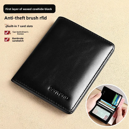 Genuine Leather RFID Blocking Trifold Wallet - Vintage Thin Multi-Function Mens ID  Credit Card Holder - ZOOMNSTORE