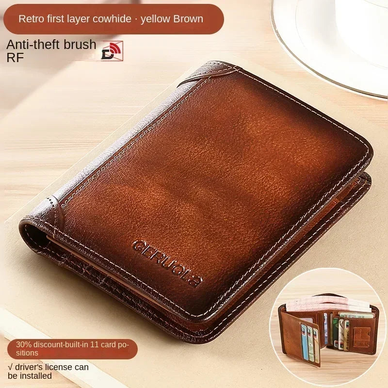Genuine Leather RFID Blocking Trifold Wallet - Vintage Thin Multi-Function Mens ID  Credit Card Holder - ZOOMNSTORE