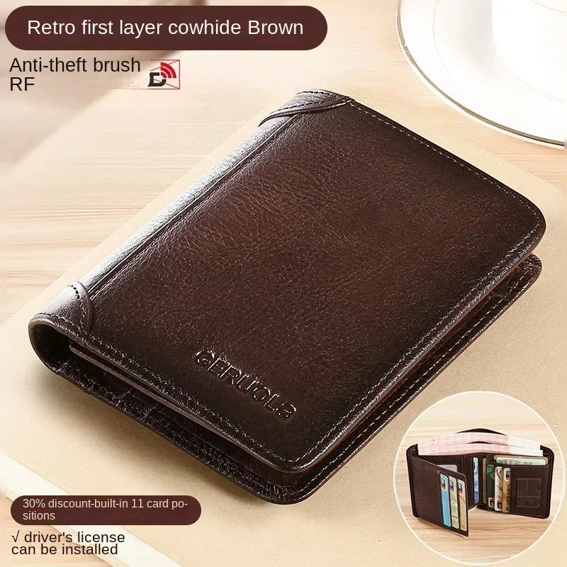 Genuine Leather RFID Blocking Trifold Wallet - Vintage Thin Multi-Function Mens ID  Credit Card Holder - ZOOMNSTORE
