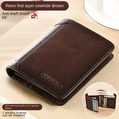 Genuine Leather RFID Blocking Trifold Wallet - Vintage Thin Multi-Function Mens ID  Credit Card Holder - ZOOMNSTORE