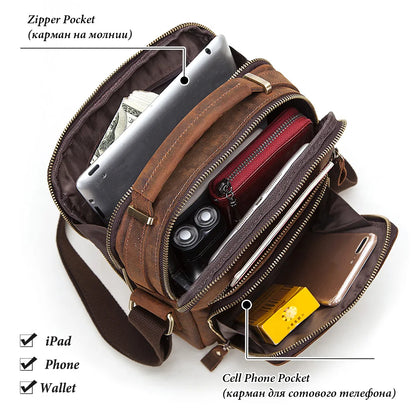 Genuine Leather Mens Vintage Shoulder Bag - Large Capacity Messenger Tote for Travel - ZOOMNSTORE