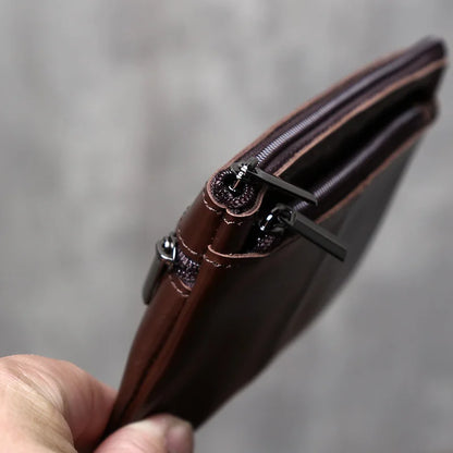 Genuine Leather Small Wallet - Handmade Cowhide Business Card Holder with Zipper - ZOOMNSTORE