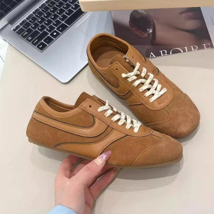 Genuine Leather Womens Sneakers - Retro Lace-up Forrest Gump Style - ZOOMNSTORE