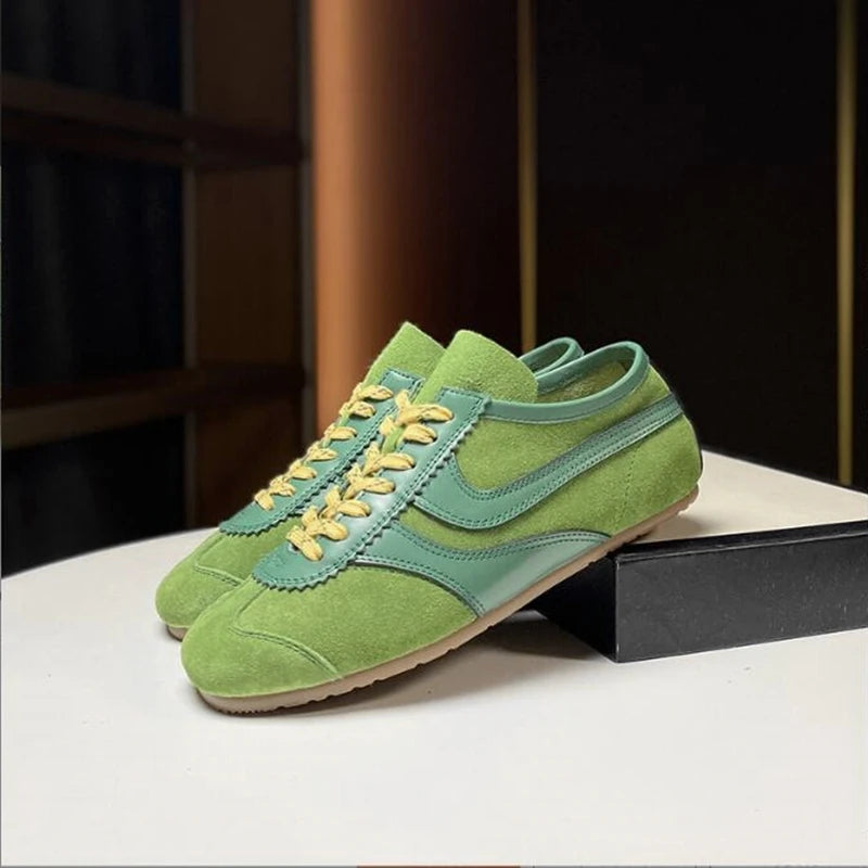 Genuine Leather Womens Sneakers - Retro Lace-up Forrest Gump Style - ZOOMNSTORE