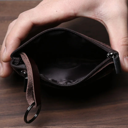 Genuine Leather Small Wallet - Handmade Cowhide Business Card Holder with Zipper - ZOOMNSTORE