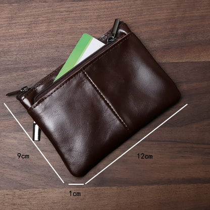 Genuine Leather Small Wallet - Handmade Cowhide Business Card Holder with Zipper - ZOOMNSTORE