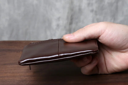 Genuine Leather Small Wallet - Handmade Cowhide Business Card Holder with Zipper - ZOOMNSTORE