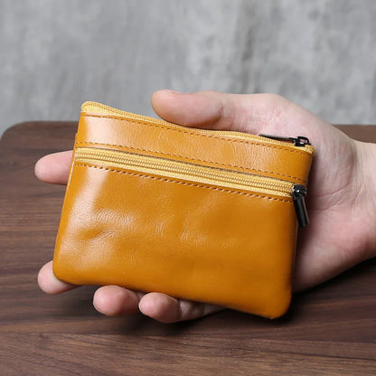 Genuine Leather Small Wallet - Handmade Cowhide Business Card Holder with Zipper - ZOOMNSTORE
