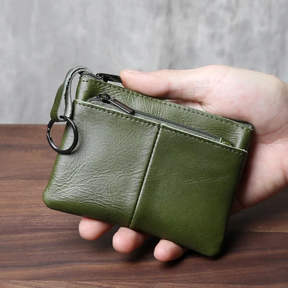 Genuine Leather Small Wallet - Handmade Cowhide Business Card Holder with Zipper - ZOOMNSTORE