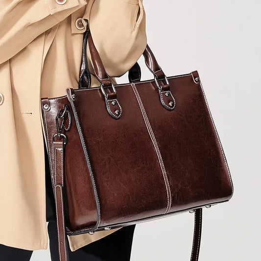 Genuine Leather Womens Crossbody Tote Bag - Fashionable Office Messenger Bag - ZOOMNSTORE