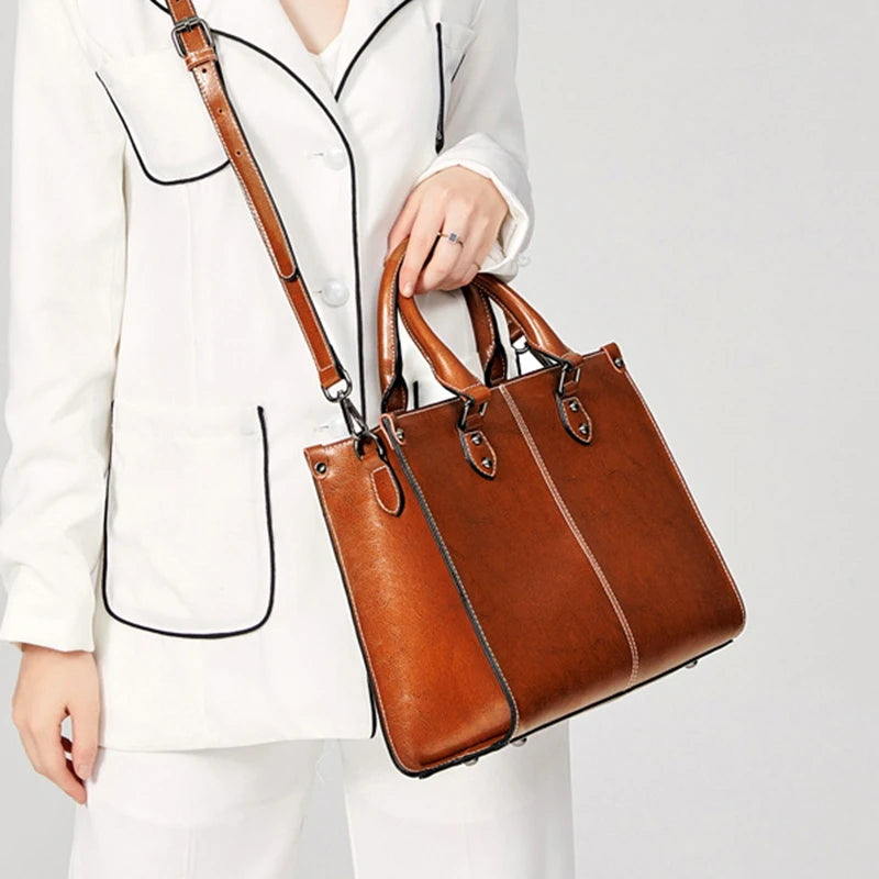 Genuine Leather Womens Crossbody Tote Bag - Fashionable Office Messenger Bag - ZOOMNSTORE