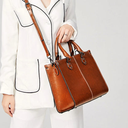 Genuine Leather Womens Crossbody Tote Bag - Fashionable Office Messenger Bag - ZOOMNSTORE