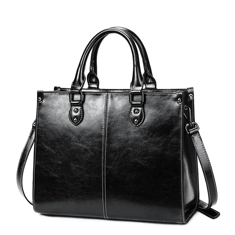 Genuine Leather Womens Crossbody Tote Bag - Fashionable Office Messenger Bag - ZOOMNSTORE