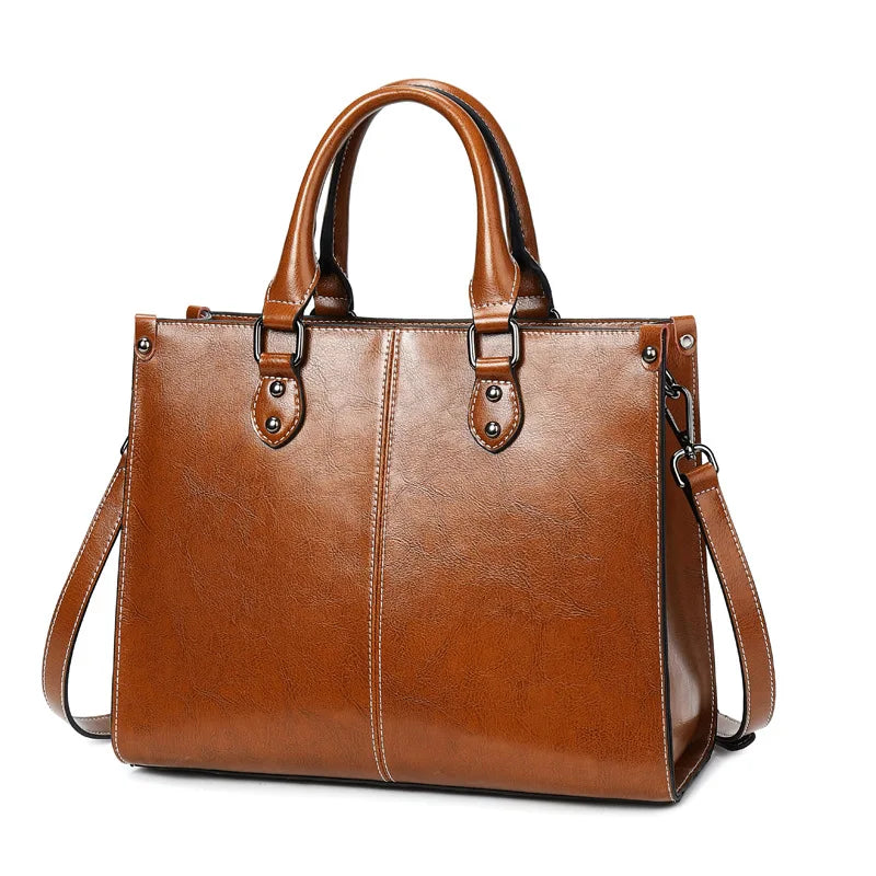 Genuine Leather Womens Crossbody Tote Bag - Fashionable Office Messenger Bag - ZOOMNSTORE