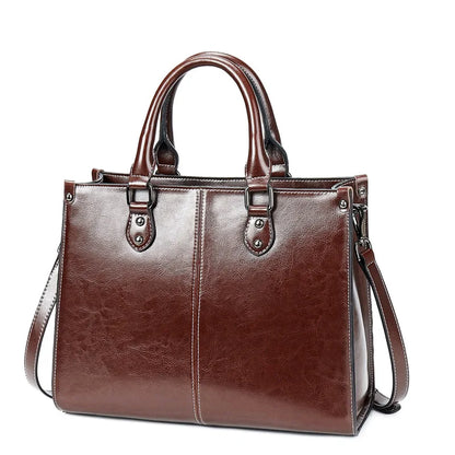 Genuine Leather Womens Crossbody Tote Bag - Fashionable Office Messenger Bag - ZOOMNSTORE