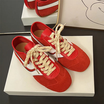 Genuine Leather Womens Sneakers - Retro Lace-up Forrest Gump Style - ZOOMNSTORE