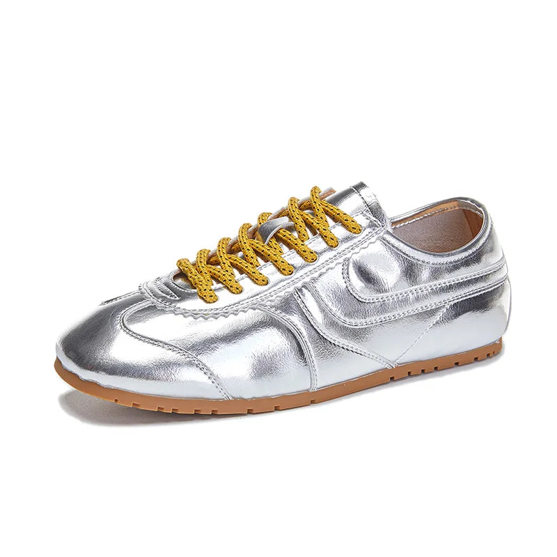Genuine Leather Womens Sneakers - Retro Lace-up Forrest Gump Style - ZOOMNSTORE