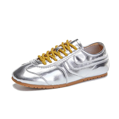 Genuine Leather Womens Sneakers - Retro Lace-up Forrest Gump Style - ZOOMNSTORE