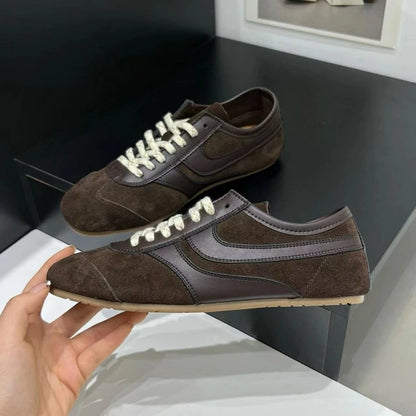 Genuine Leather Womens Sneakers - Retro Lace-up Forrest Gump Style - ZOOMNSTORE