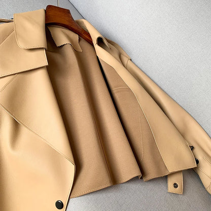 Genuine Sheepskin Leather Biker Jacket - Womens Winter Spring Coat - ZOOMNSTORE