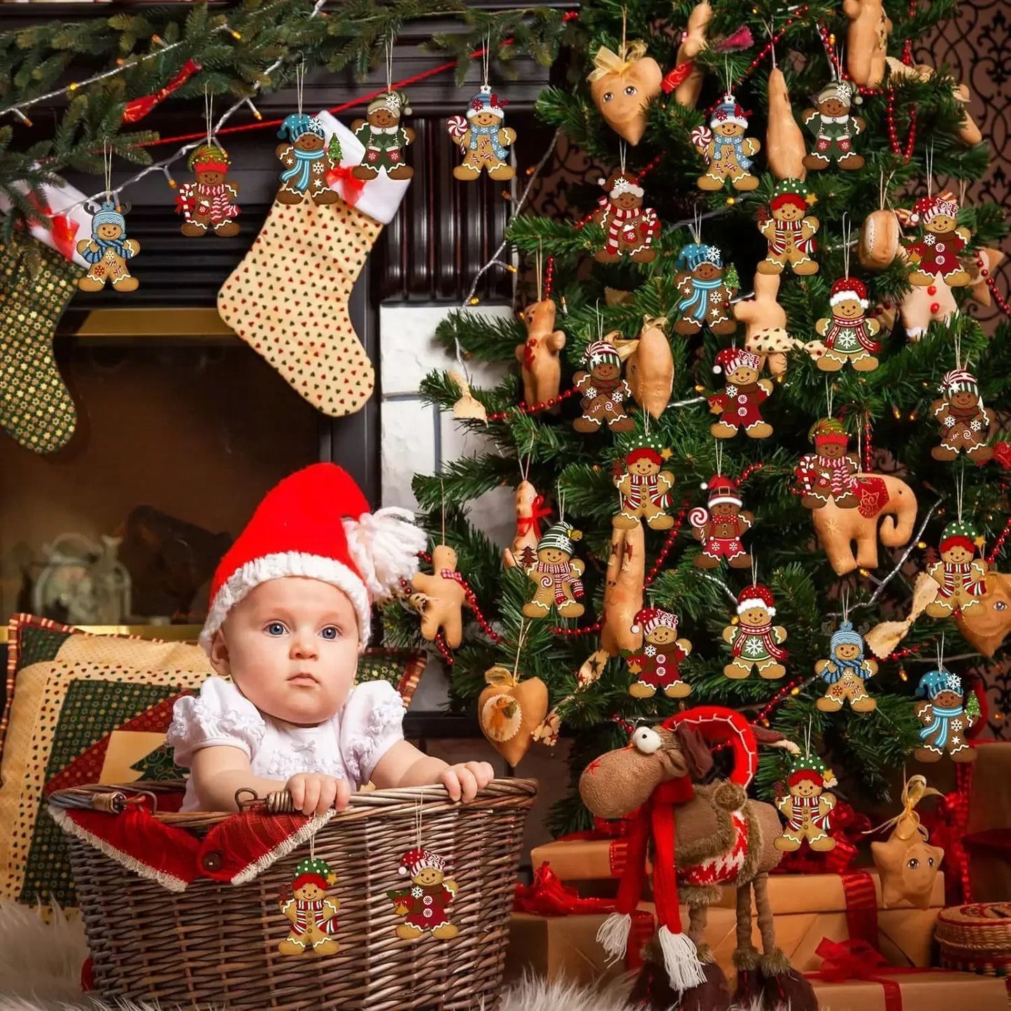 Gingerbread Man Ornaments - Cute Wooden Christmas Tree Decorations - ZOOMNSTORE