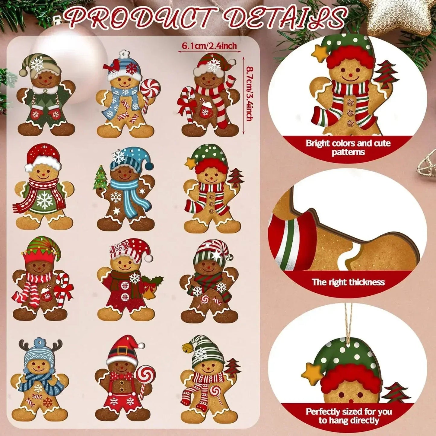 Gingerbread Man Ornaments - Cute Wooden Christmas Tree Decorations - ZOOMNSTORE