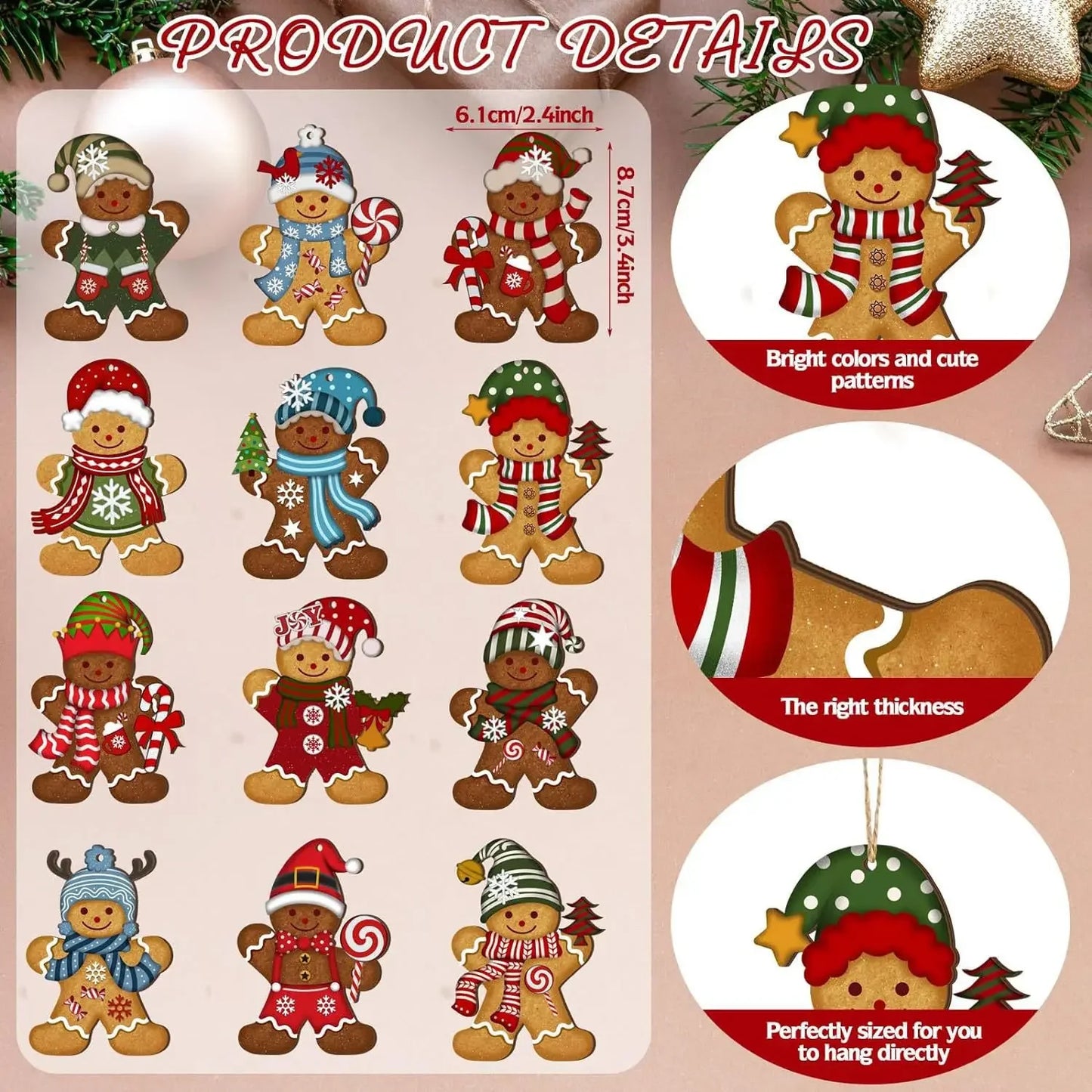 Gingerbread Man Ornaments - Cute Wooden Christmas Tree Decorations - ZOOMNSTORE