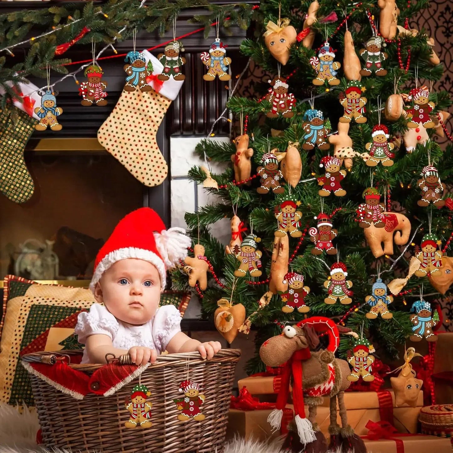 Gingerbread Man Ornaments - Cute Wooden Christmas Tree Decorations - ZOOMNSTORE