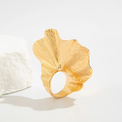 Ginkgo Leaf Ring – Classic Metal Finger Ring With 14k Gold Plating For Women & Men - ZOOMNSTORE