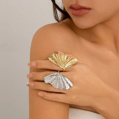 Ginkgo Leaf Ring – Classic Metal Finger Ring With 14k Gold Plating For Women & Men - ZOOMNSTORE