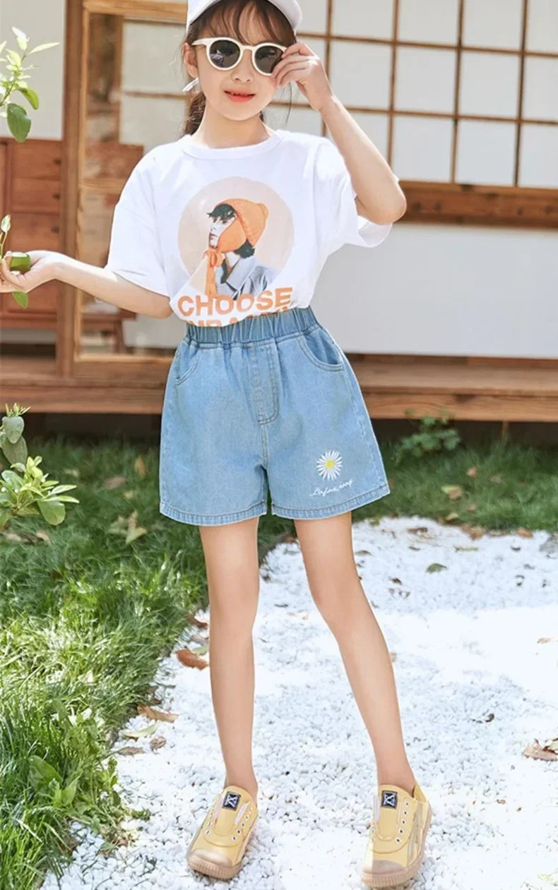 Girls Embroidered Denim Shorts - Summer Fashion 3-10Y - ZOOMNSTORE