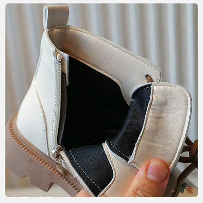 Girls Ankle Boots - Embroidered Leather Fashion Boots With Zip Closure - ZOOMNSTORE