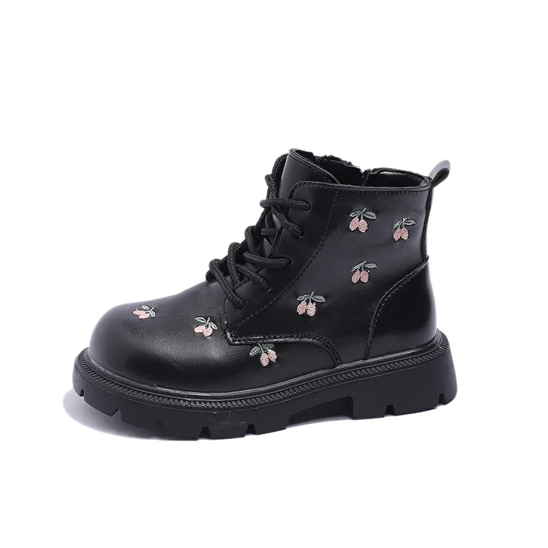 Girls Ankle Boots - Embroidered Leather Fashion Boots With Zip Closure - ZOOMNSTORE
