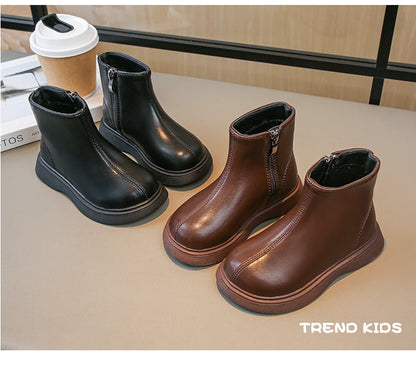 Girls Ankle Boots – Kids Leather Waterproof Fashion Boots With Zipper Closure - ZOOMNSTORE