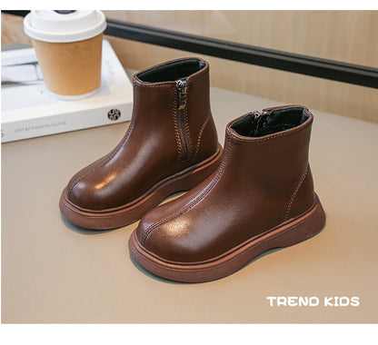 Girls Ankle Boots – Kids Leather Waterproof Fashion Boots With Zipper Closure - ZOOMNSTORE