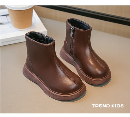 Girls Ankle Boots – Kids Leather Waterproof Fashion Boots With Zipper Closure - ZOOMNSTORE