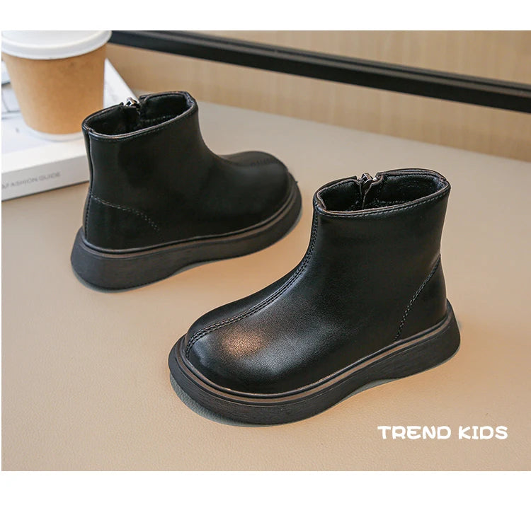 Girls Ankle Boots – Kids Leather Waterproof Fashion Boots With Zipper Closure - ZOOMNSTORE