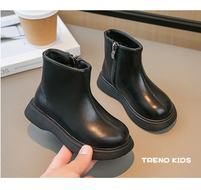 Girls Ankle Boots – Kids Leather Waterproof Fashion Boots With Zipper Closure - ZOOMNSTORE