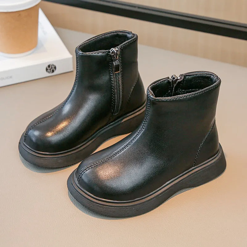 Girls Ankle Boots – Kids Leather Waterproof Fashion Boots With Zipper Closure - ZOOMNSTORE