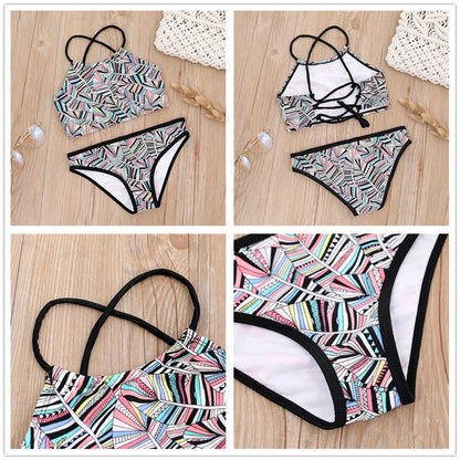 Girls Bikini Set - Floral Print Kids Swimwear Two Piece Adjustable Strap Summer Bathing Suit - ZOOMNSTORE