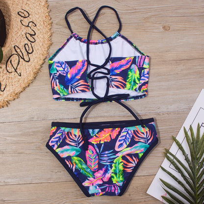 Girls Bikini Set - Floral Print Kids Swimwear Two Piece Adjustable Strap Summer Bathing Suit - ZOOMNSTORE