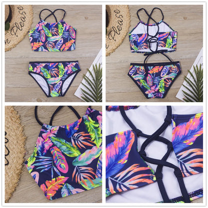 Girls Bikini Set - Floral Print Kids Swimwear Two Piece Adjustable Strap Summer Bathing Suit - ZOOMNSTORE