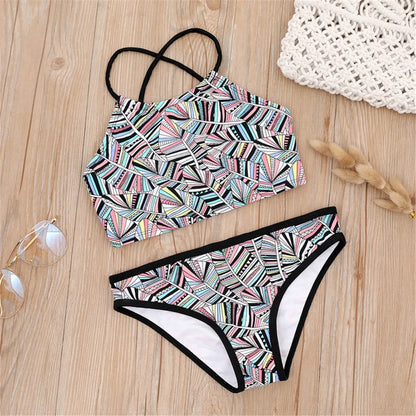 Girls Bikini Set - Floral Print Kids Swimwear Two Piece Adjustable Strap Summer Bathing Suit - ZOOMNSTORE