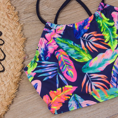 Girls Bikini Set - Floral Print Kids Swimwear Two Piece Adjustable Strap Summer Bathing Suit - ZOOMNSTORE