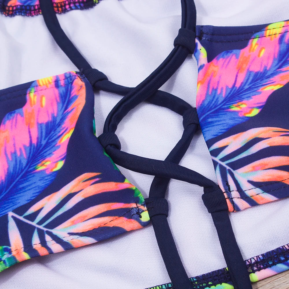 Girls Bikini Set - Floral Print Kids Swimwear Two Piece Adjustable Strap Summer Bathing Suit - ZOOMNSTORE
