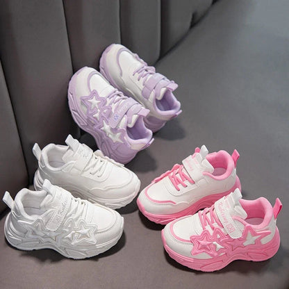 Girls Casual Running Sneakers - Fashionable Breathable Sports Shoes with Stars - ZOOMNSTORE