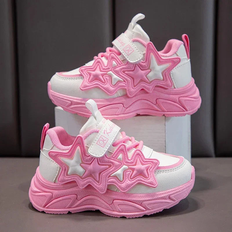 Girls Casual Running Sneakers - Fashionable Breathable Sports Shoes with Stars - ZOOMNSTORE