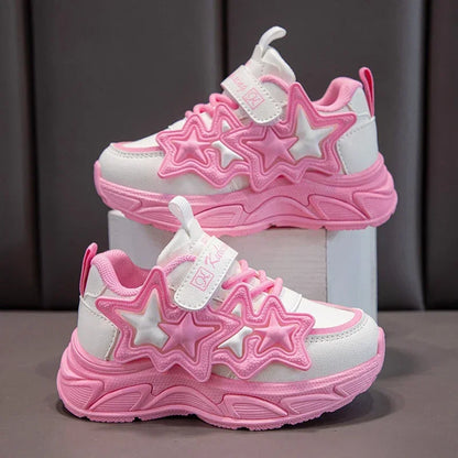 Girls Casual Running Sneakers - Fashionable Breathable Sports Shoes with Stars - ZOOMNSTORE