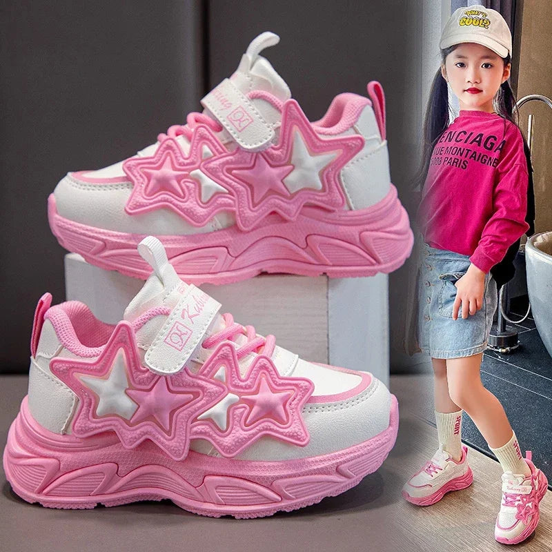 Girls Casual Running Sneakers - Fashionable Breathable Sports Shoes with Stars - ZOOMNSTORE