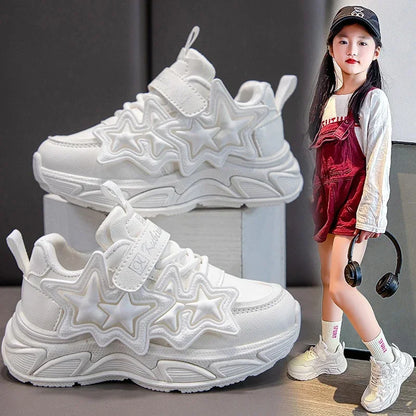 Girls Casual Running Sneakers - Fashionable Breathable Sports Shoes with Stars - ZOOMNSTORE